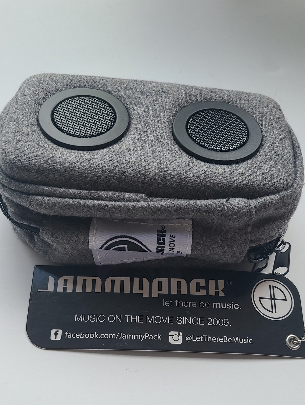 Gray Portable Speaker Pouch with Built-In Speakers